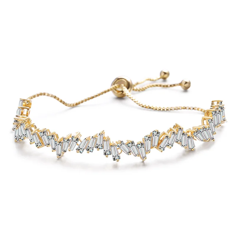 

Best Selling Gold Plated Clear Crystal CZ Adjustable Bracelet Irregular Cubic Zircon Adjustable Bracelet