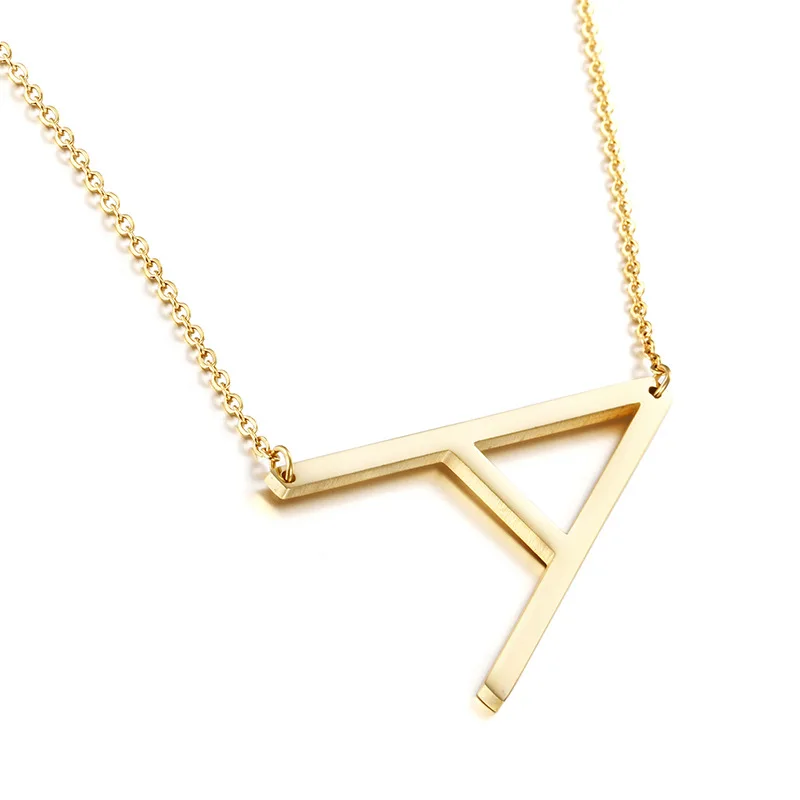

18k gold yellow side mens alphabet letter necklace pendant stainless steel