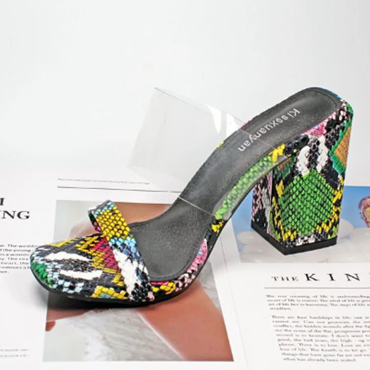 

Hot selling summer snakeskin beautiful casual shoes high heels custom women slippers sandals ladies slippers
