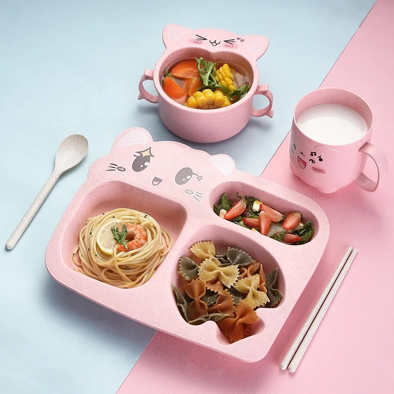 

Food safety wheat straw meal plate children's split baby feeding spoon bowl set baby water cup
