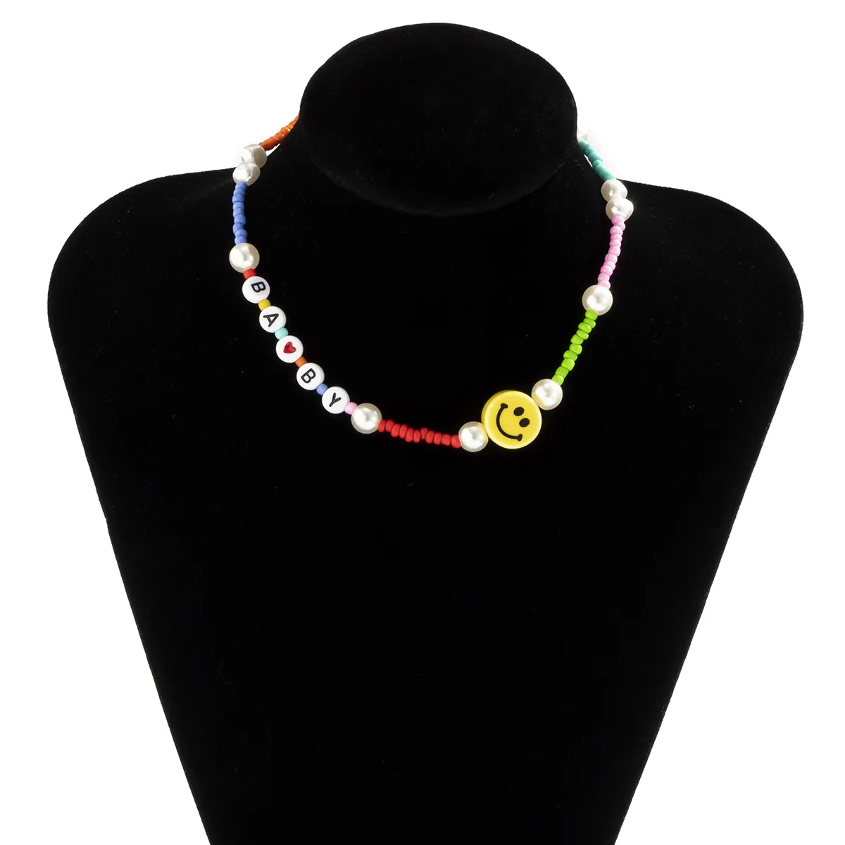 

Boho Lucky Jewelry Handmade For Girls Round Acrylic Alphabet Letter Beads Candy Colour Stretch Bead Acrylic Smiley Face Necklace