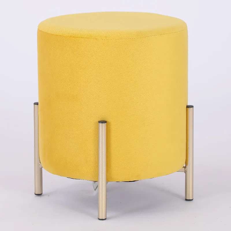 Simple Elegant Ottoman Design Public Chrome Leg Round Shape Velvet Home