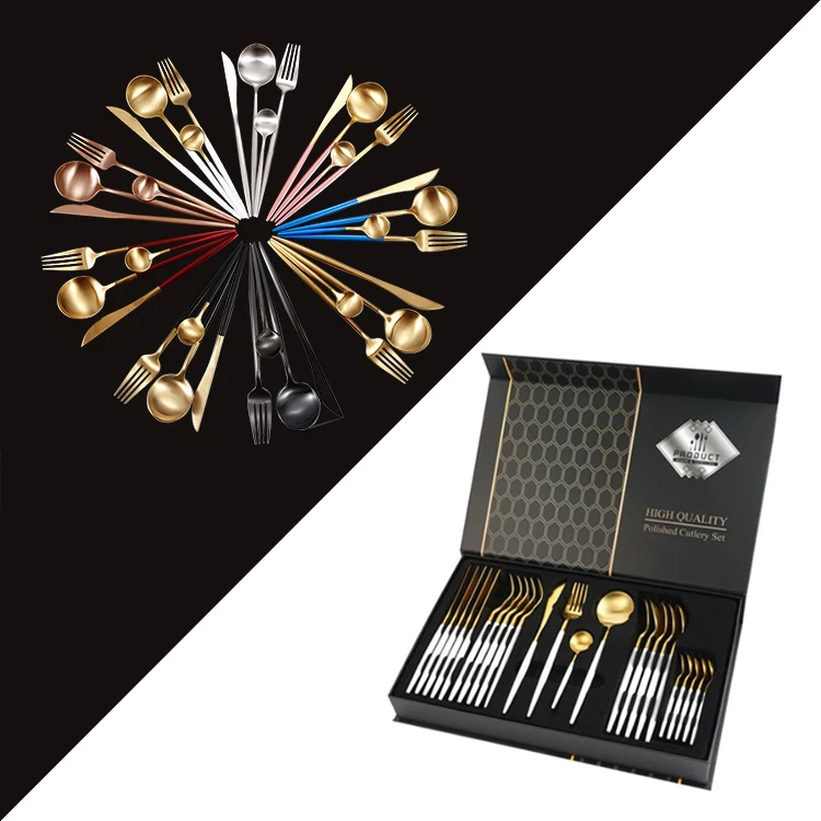 

Silverware Fork Spoon Set Stainless Gold Cutlery Set Stainless Steel 16 72pcs 24 pcs Flatware Sets With Gift Box, Gold silver black