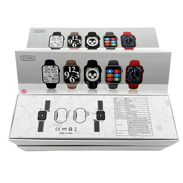 

S12 Pro Smart Watch 2021 New Hot Colorful Screen Heart Rate Blood Pressure Smart Bracelet Health Sport Smartwatch t500 w26 w37