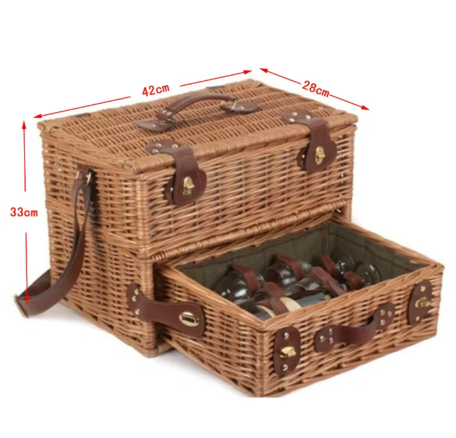 

custom made empty double wicker woven wine picnic basket, As the pic