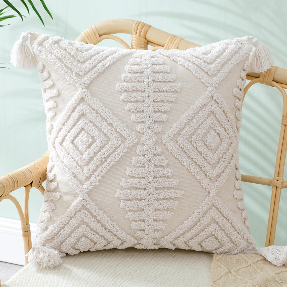 

Boho Decor Embroidered Tufted Cushion Cover Luxury Boho Pillow Cover Throw Pillow case Cojin Cushion Cover with tassel 18''x18''