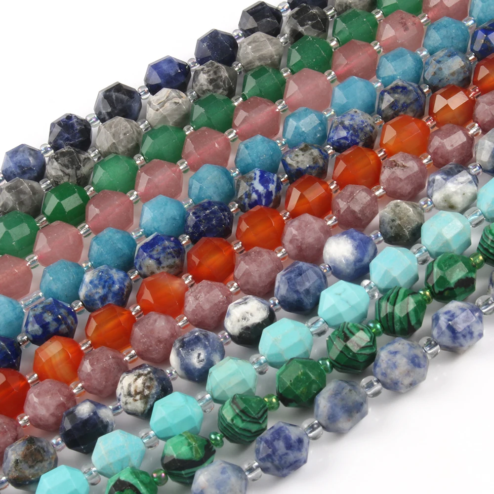 

Wholesale 8/10MM Faceted Turquoise/Malachite/Jade/Agate/Lapis Lazuli Stone Loose Beads for Jewelry Making DIY Bracelet