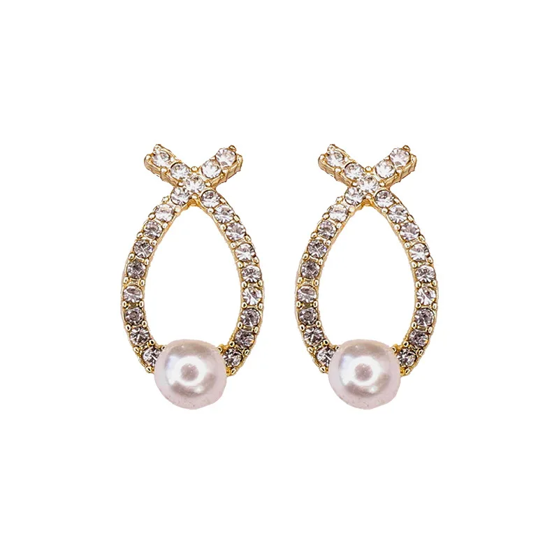 

2021summer Hainon pearl earrings cross romantic stud earring Fashion style women earring alloy elegant jewelry, Picture shows