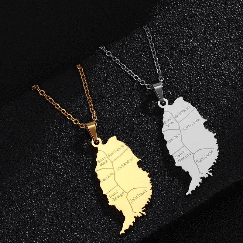 

Custom Fashion Gold Silver Couple Necklaces Dainty Grenada Map Pendent Non Tarnish Stainless Steel Necklace jewelry, Can last 1-2 years