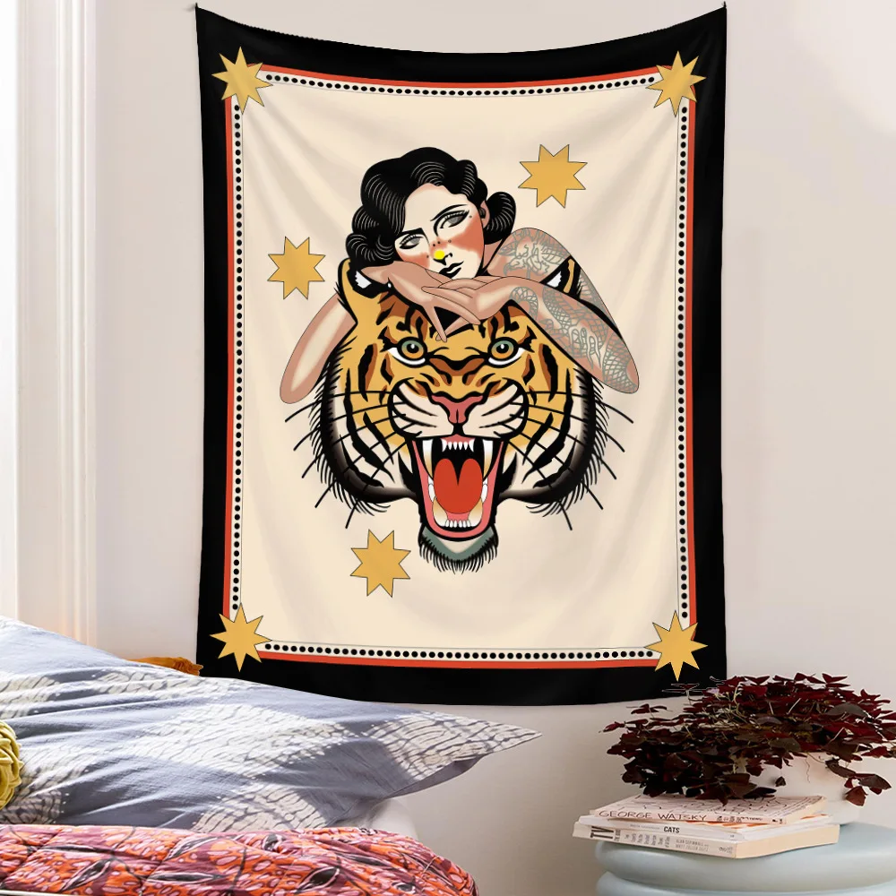 

Beauty and Beast Tiger Wall Tapestry Boho Chic Home Decoration Accessories Hippy Mandala Beach Camping Mat