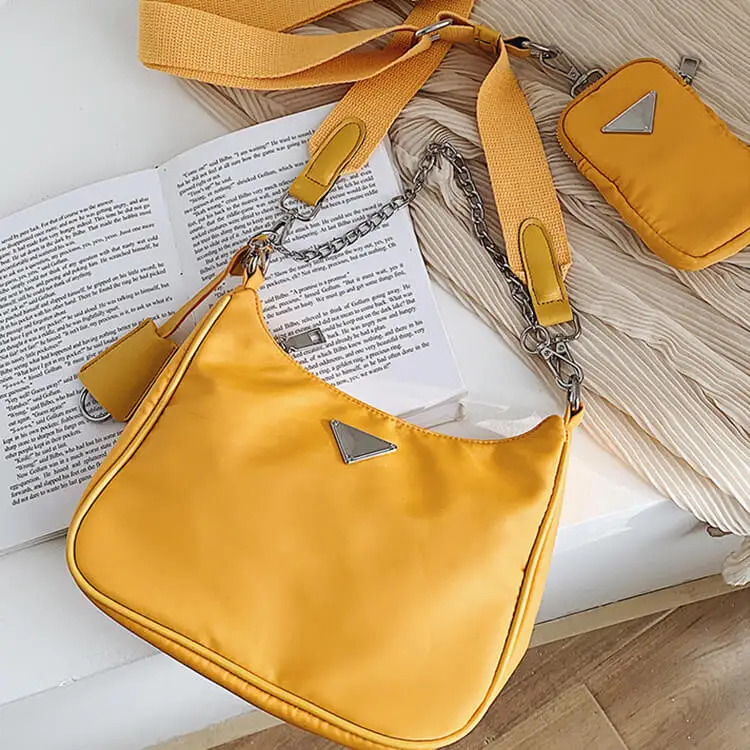 

AZB335 Nylon Bag 3 In 1 Set Tote Bags With Adjustable Shoulder Strap Custom Printed Logo With Zipper, Light brown color, various colors available