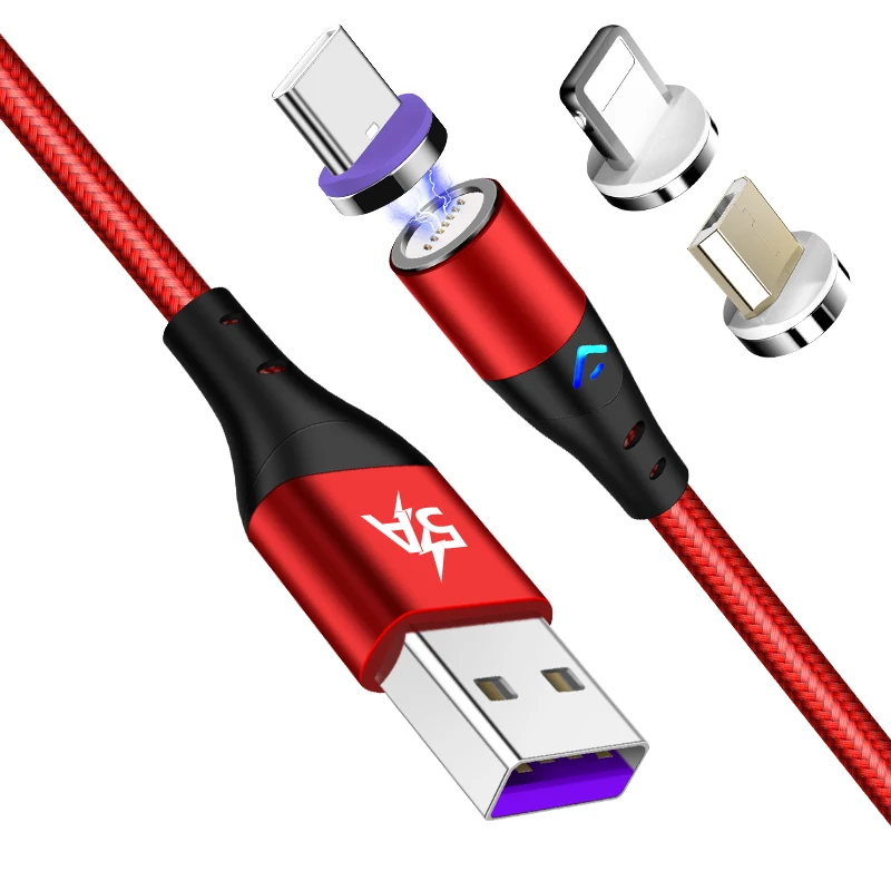 Newest Private 5A Super Fast Charging Cable Magnetic USB/Data Cable Data Transfer With LED Light Type c 3 in 1