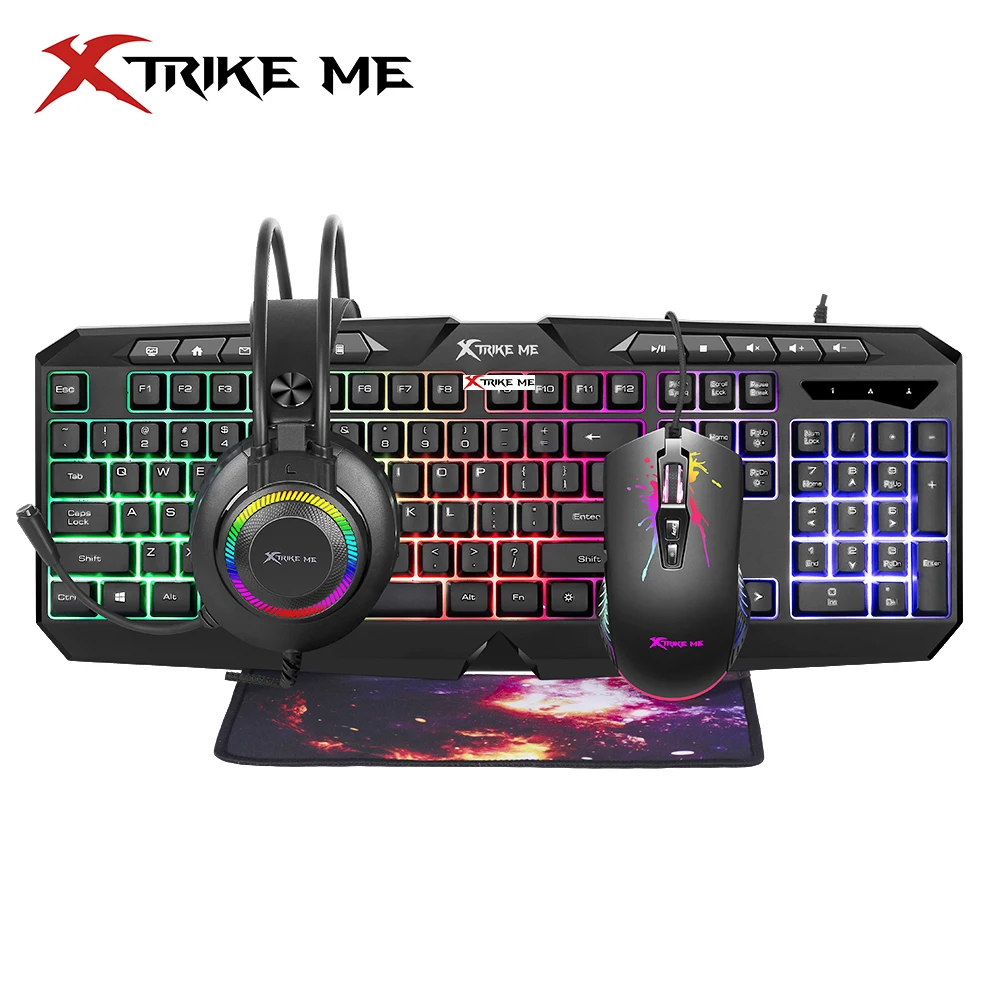

Wholesale price Wired PC keyboard kit for gamer gaming keyboard and mouse combo sets with brand logo XTRIKE ME, Black