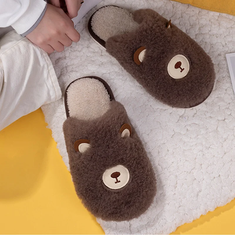 

2022 JOGHN JOGHN Bear cotton slippers female winter home indoor cute cotton cartoon couple warm plush slippers carpet slipper