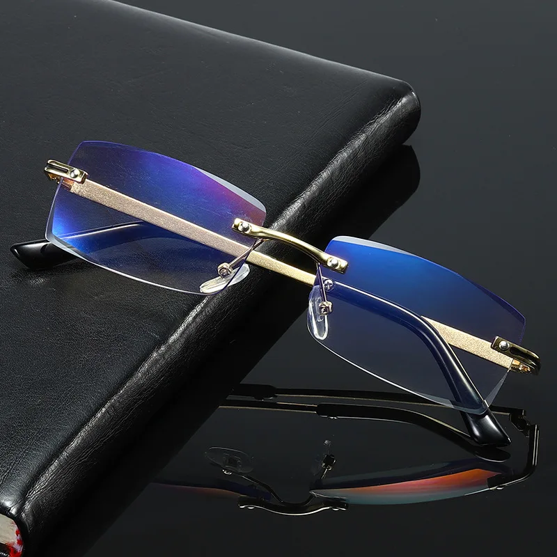 

Anti blue light newest rimless trimming metal designer optics reading glasses men women wholesale reader glasses frame