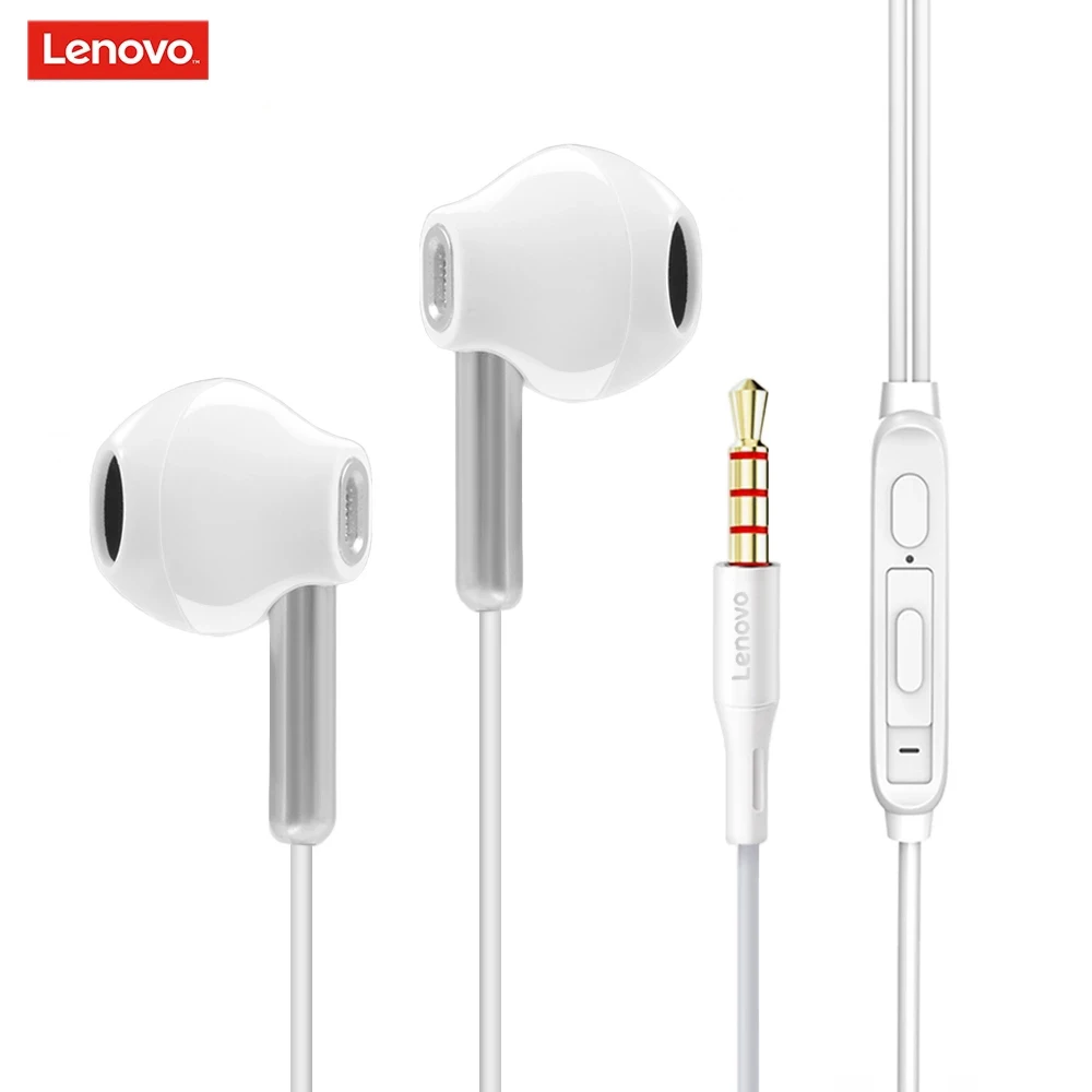 

lenovo xf06 noise reduction headset 3.5mm wired in-ear headphones with mic in ear wired earphones, Black, white