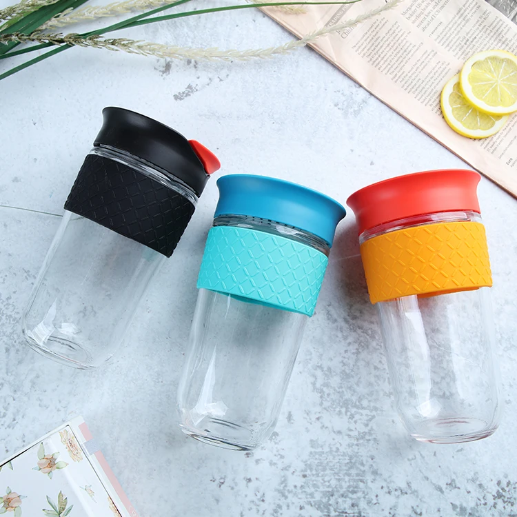 

HY3 stock glass cork reusable coffee cup mug silicone cover in bulk