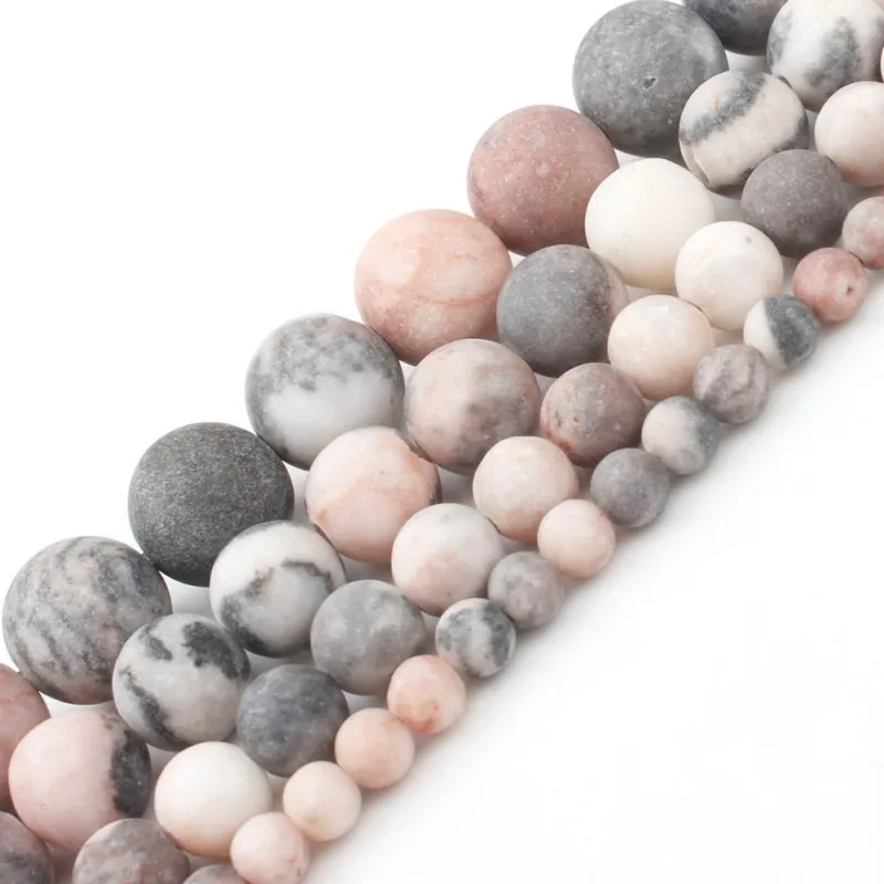 

Natural Round 4/6/8/10mm Dull Polish Matte Frosted Pink Zebra Jaspers Stone Loose Beads For Jewelry Making DIY