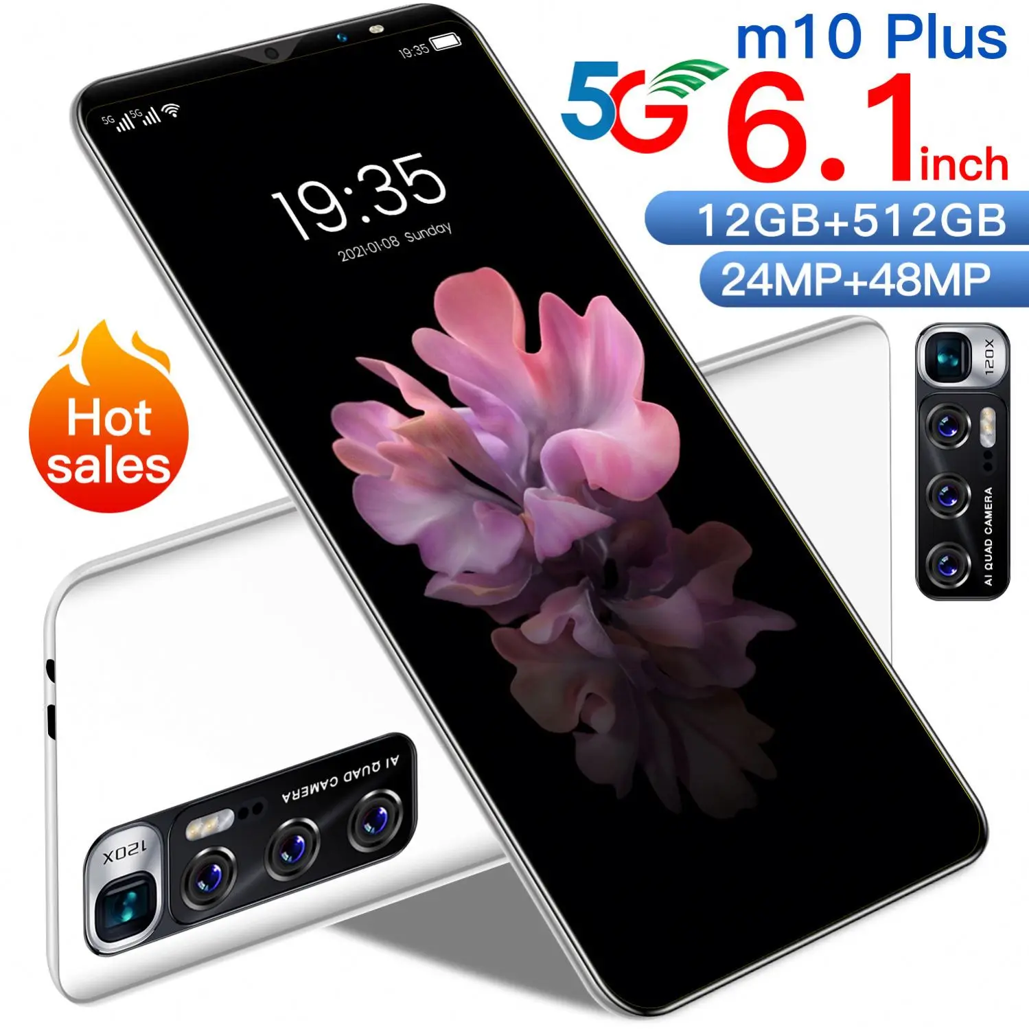 

Best Selling 6.1Inch M10 Plus Smart Phone 12Gb + 512Gb Full Screen Mobile Finger/Face Unlock Android 10