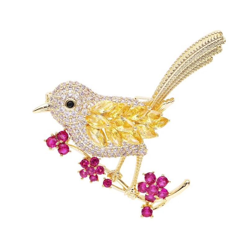 

XILIANGFEIZI Korean Fashion Lapel Luxury Suit Accessories Pin Cute Animal Zircon Bird Brooches For Women, Gold silver