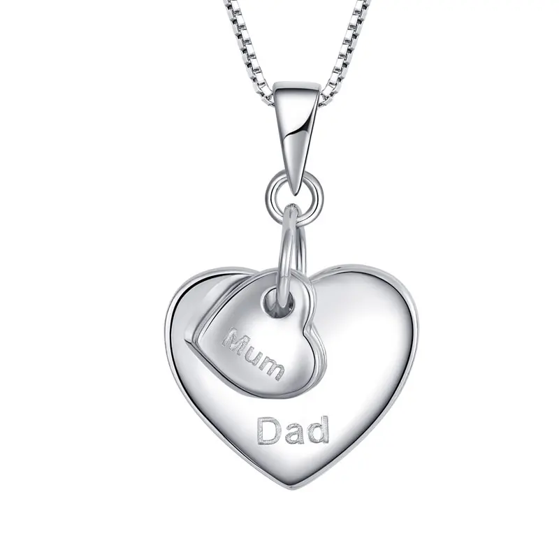 

2022 New custom Mother's Day father present plain silver mum dad heart pendant women necklace sets silver 925