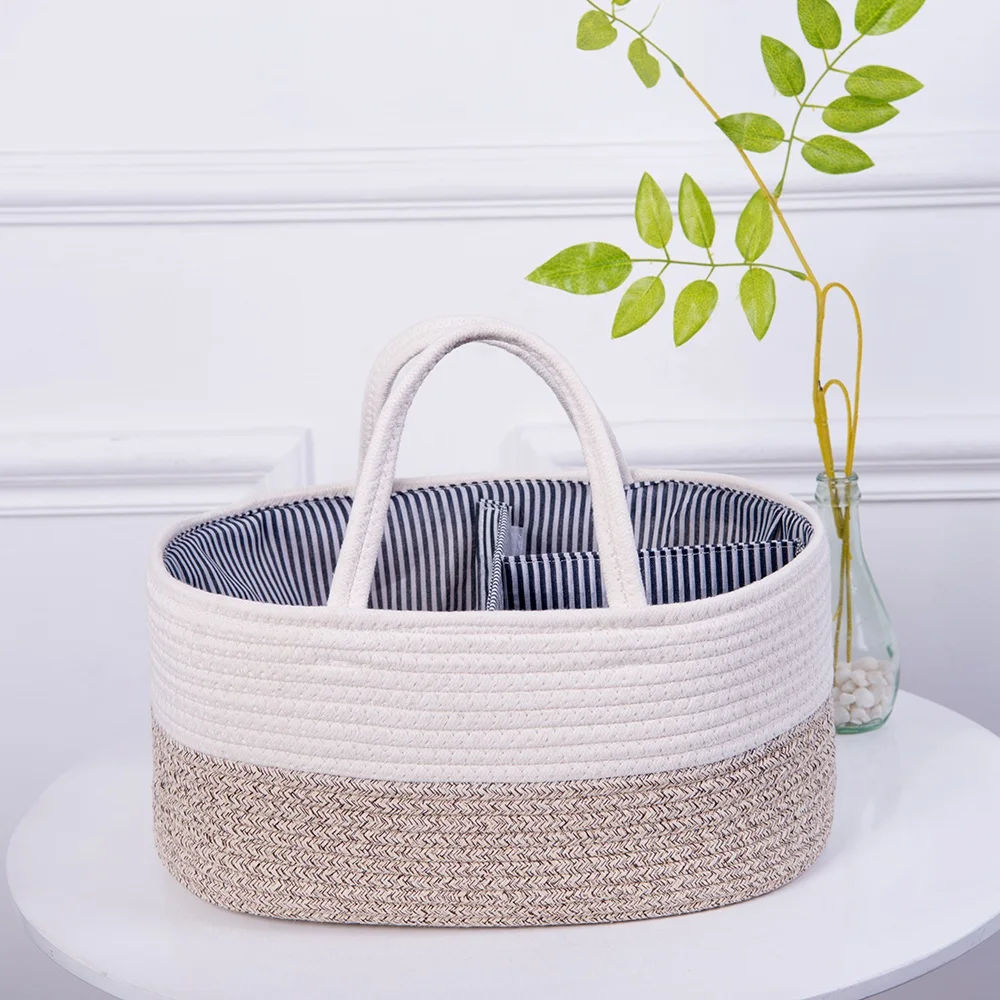 

Baby Diaper Storage Organizer Cotton Rope Nursery Caddy Diaper Basket, White, gray, pink, blue or custom colors