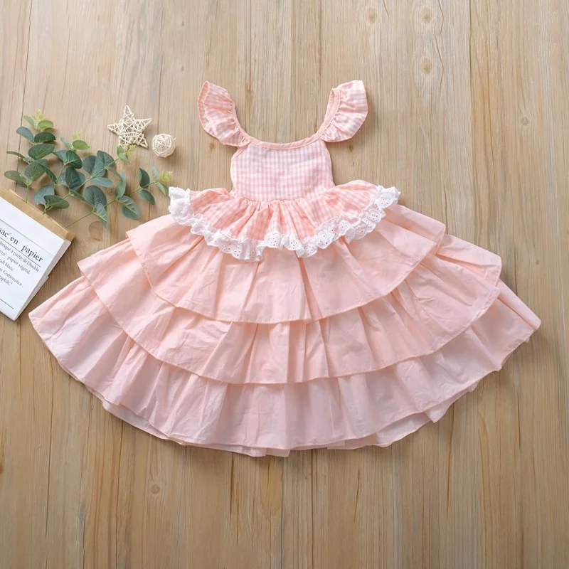 

B24477A Little Girls long dress cake dress girls pink princess dress