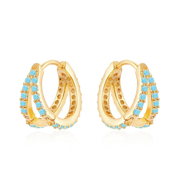 

Gemnel 925 silver gold fancy plated jewelry turquoise color huggie earring 2023