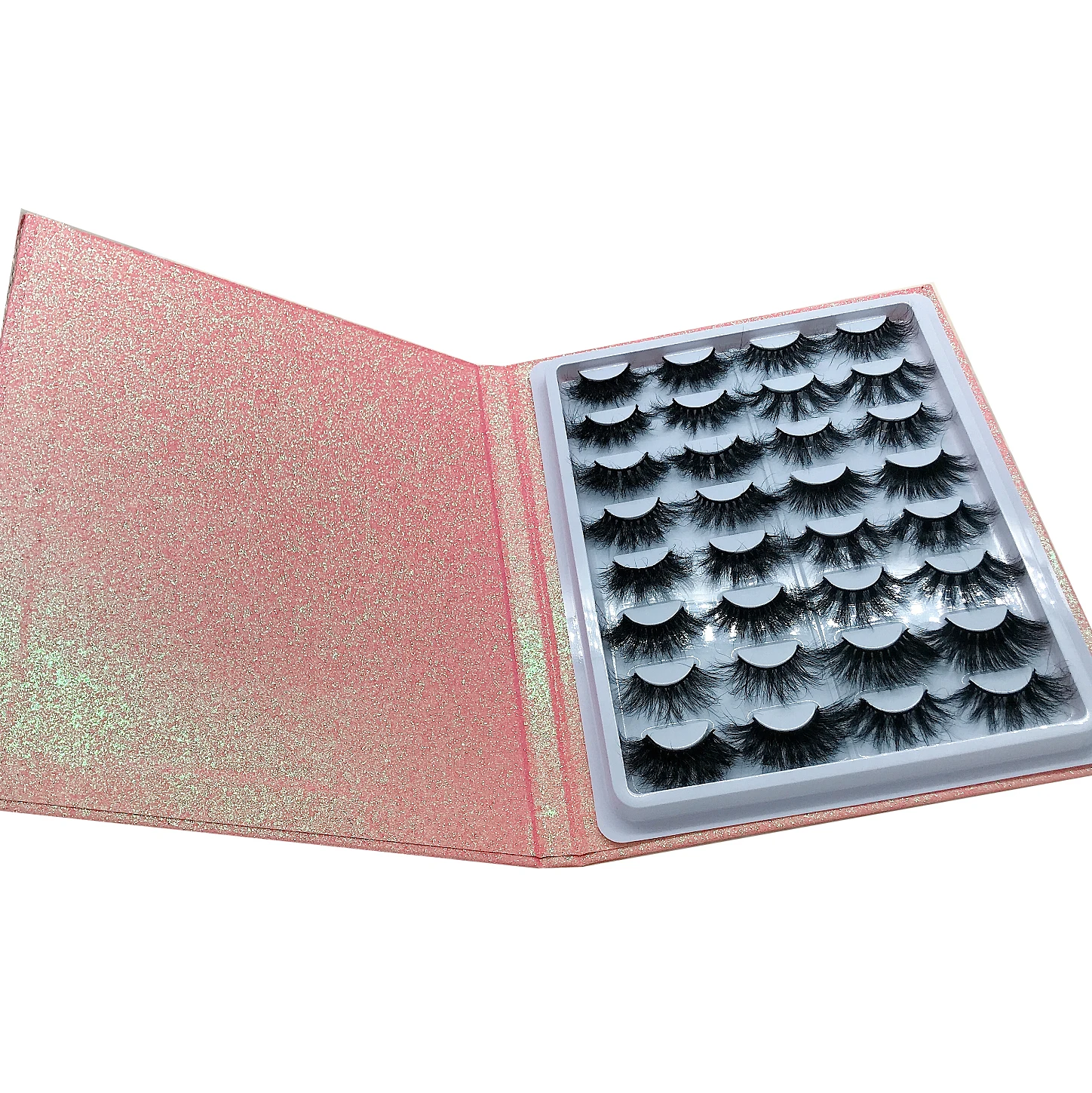 

Wholesale mink eyelash book 16 pairs lashes plastic tray book eyelash book packaging with your logo, Black