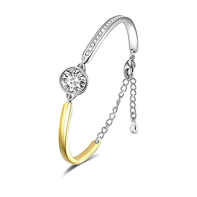 18K Gold Plated Encounter Bangle Bracelet Jewelry Gift for Birthday Anniversary, Crystals Swarovsk, 7" Gift for Girlfriend