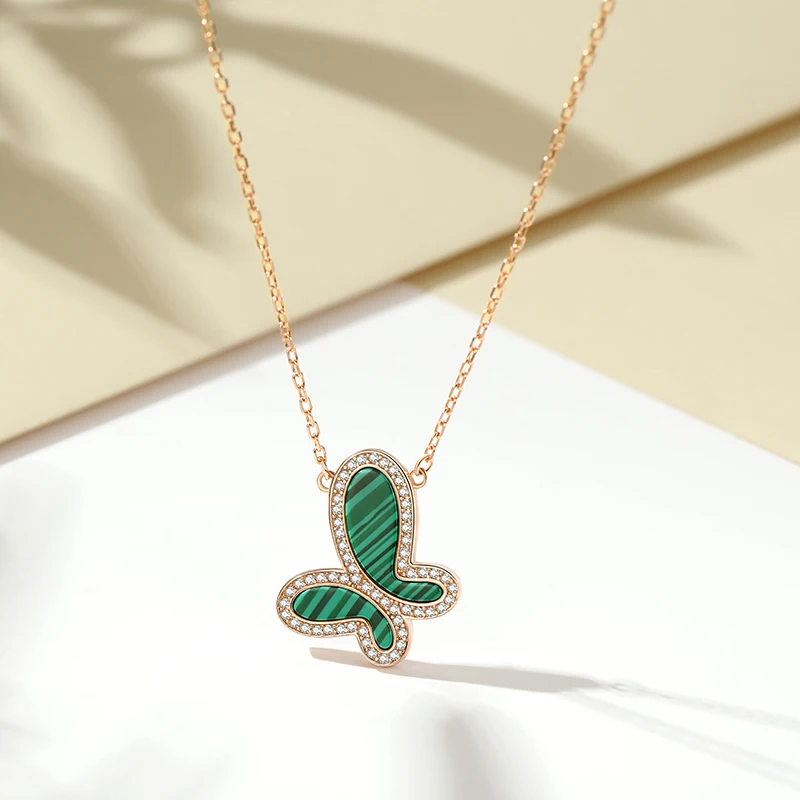 

Factory Wholesale Price Malachite Butterfly Women Jewelry Choker Butterfly Necklace Rose Gold Plated Jewelry Necklaces