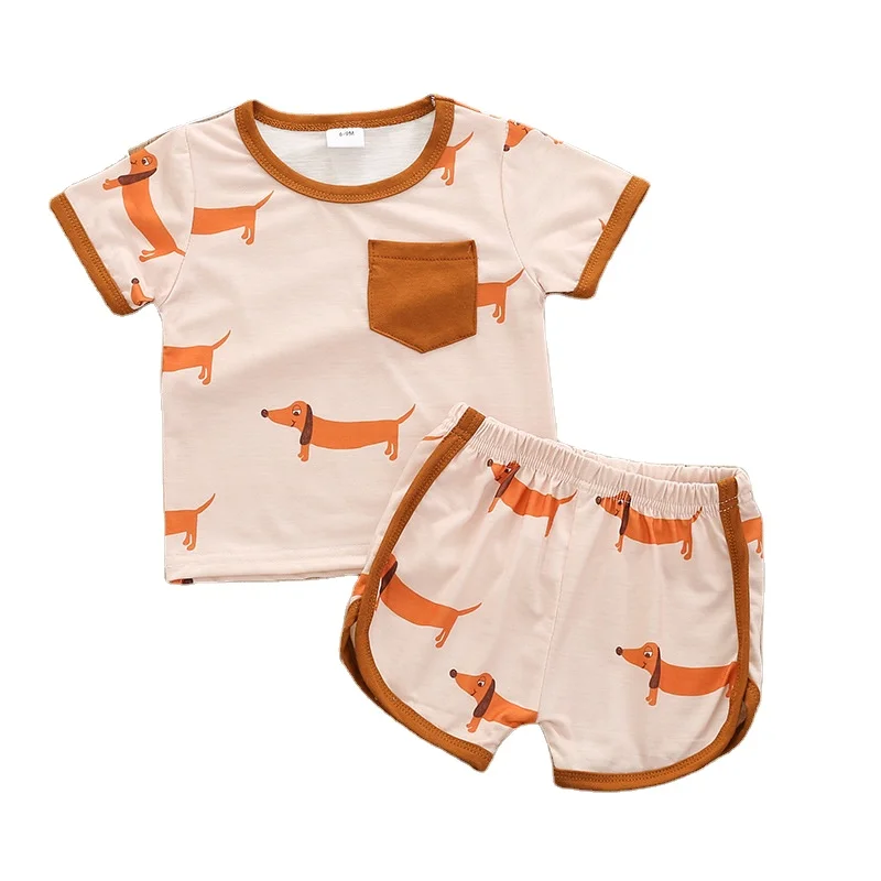 

RTS Cute Baby Boys Summer Clothes 2021 Cartoon Dogs Children's Apparel 2 PCs Kids Boutique Clothing Sets