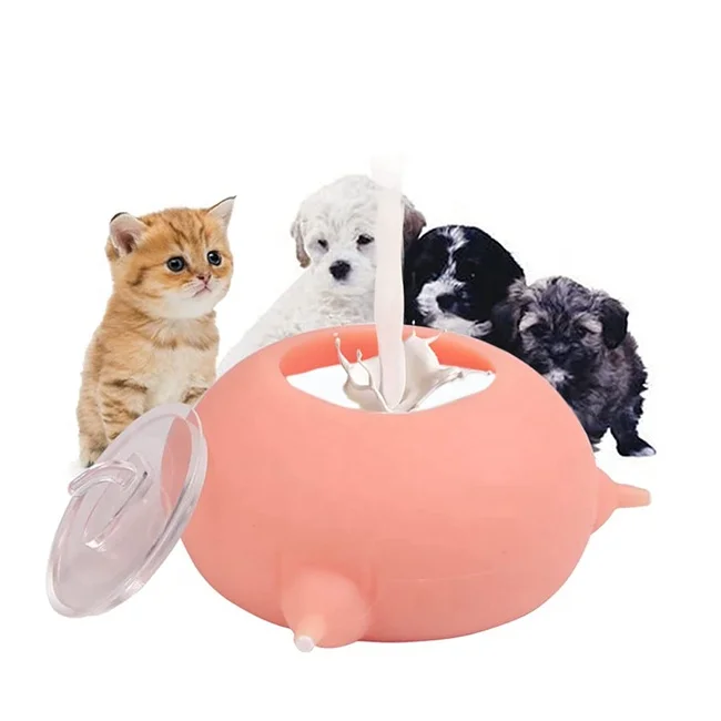 

Pet Puppies Feeder 4 Nipples Puppy Nursing Station Silicone Puppy Nipple Pet Milk Feeding Bowl For Baby Cats Dogs, Pink, white