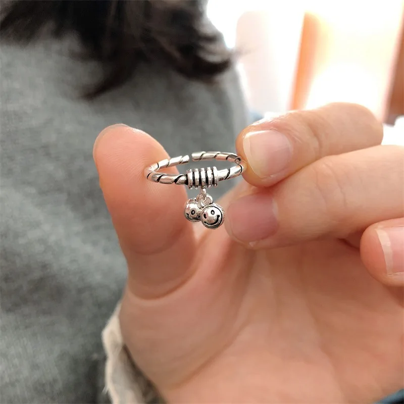 

Danyang S925 Sterling Silver Ancient Silver Face Ring Women's Fashion Round Bead Ring for Women Jewelry