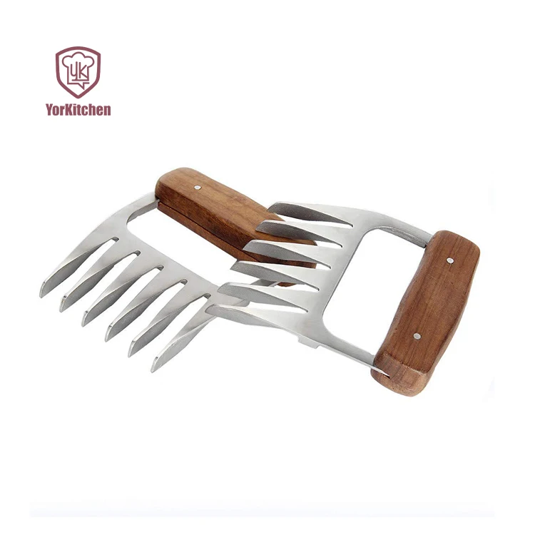 

Stainless steel Metal Meat Claws Pork Pullers Paws with Wooden Handles Meat Shredding Forks