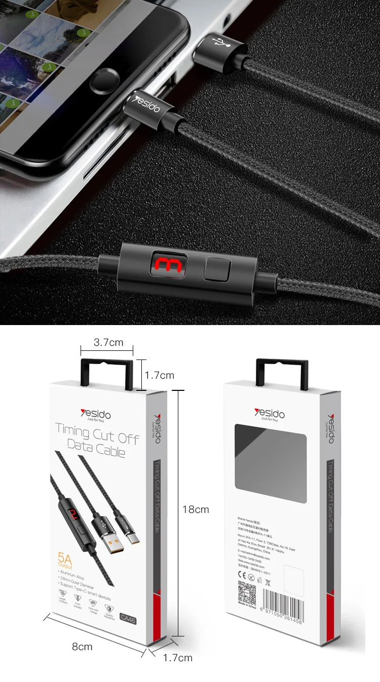 5A Charging Usb C Cable Intelligent Timing Power Off Cell Phone Type C Charger Data Cable