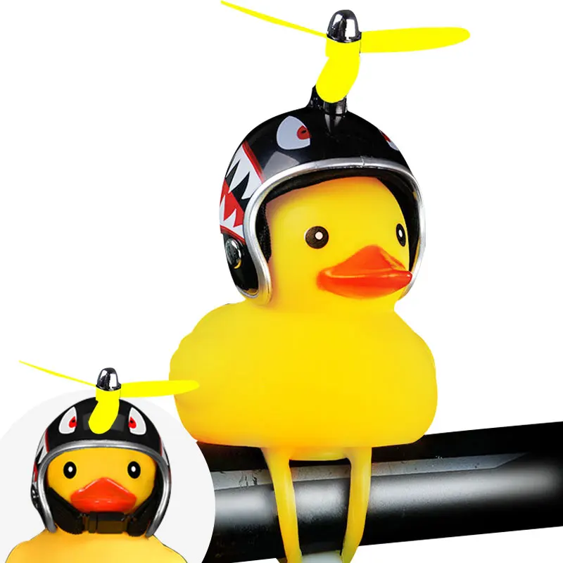 

Mini Yellow Rubber Duck Wholesale With Bamboo Dragonfly Helmet