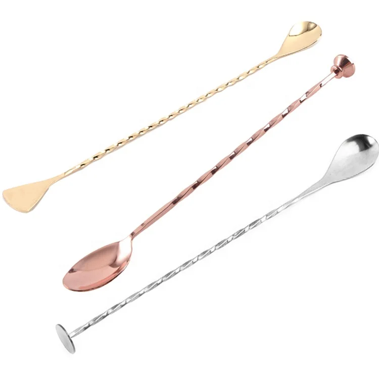 

Customized logo silver rose gold metal food grade stainless steel 304 bar spoon swizzle sticks cocktail stirrer for drinking, Pantone color custom