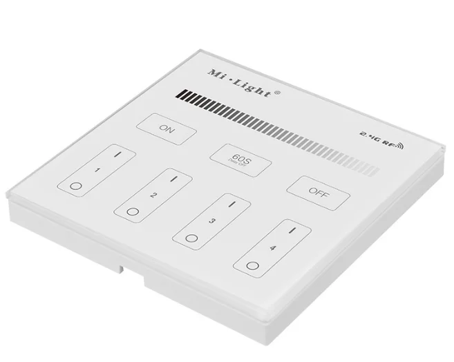 

AC90~110V or AC180~240V 2.4G T1 4-Zone Wireless 4 Zone Individual Control Brightness CCT Dimming Smart Panel Remote Controller