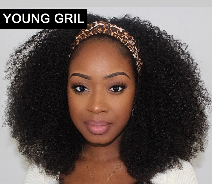 

Headband Wig Human Hair Afro Kinky Curly Brazilian Full Machine Made Headband Wig For Black Women Natural Color