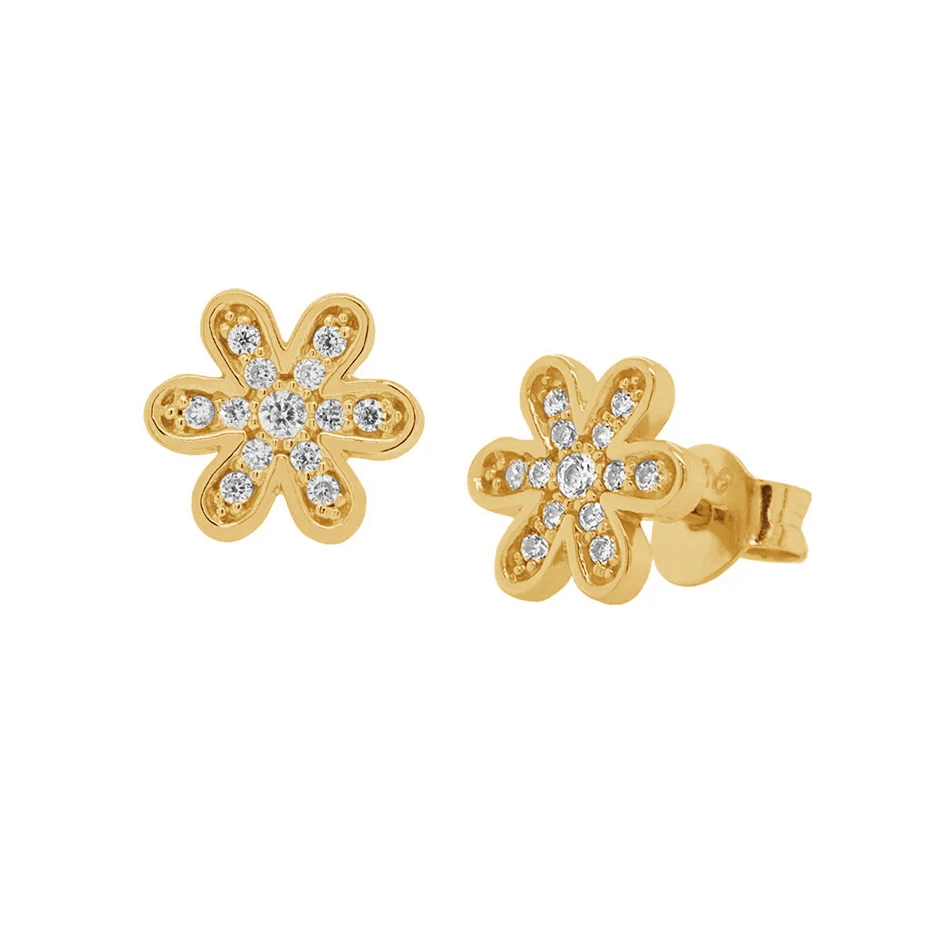 

ew arrival 925 sterling silver nice flower earrings 18k gold plated cubic zircon pave daisy stud earrings