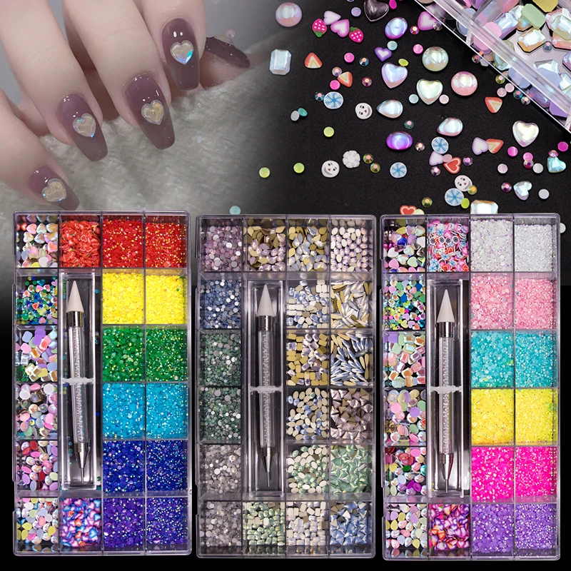 

Nail Crystal Kit Multi Shapes Glass Rhinestones for Nail Art Craft Mix Sizes Flatback Nail Wax Pen for Rhinestones, As shown