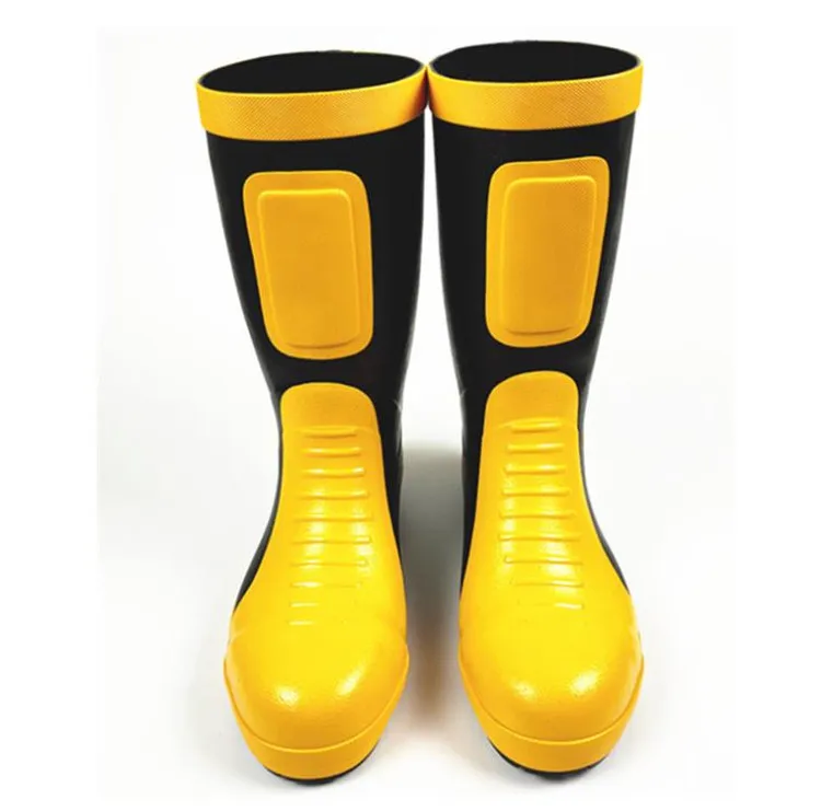 

Steel-Toe Outdoor Protective Non-Slip Waterproof Rubber Safety Shoes Price For Construction Site, Black and yellow