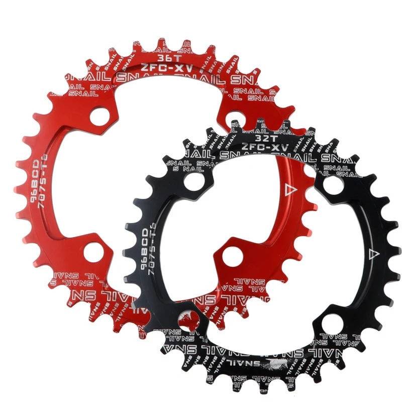 

96BCD 32T/34T/36T MTB Bicycle Crank Positive and Negative Tooth Plate Oval Round Chain Ring Bike Chianwheel, Black/red