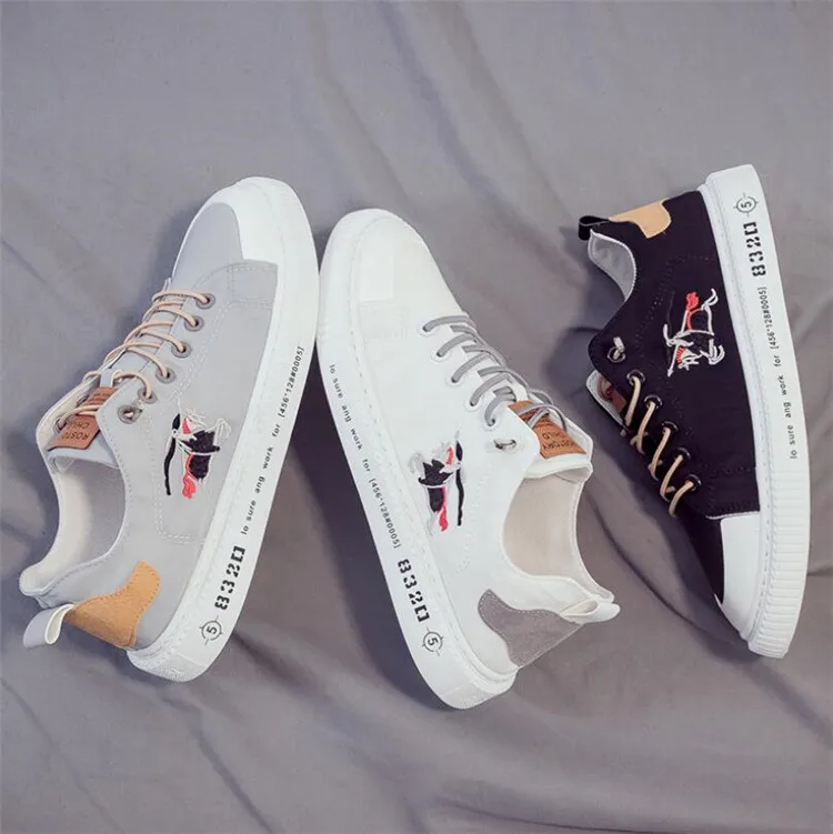 

Wholesale summer breathable canvas casual low-top men's sneakers, White,grey