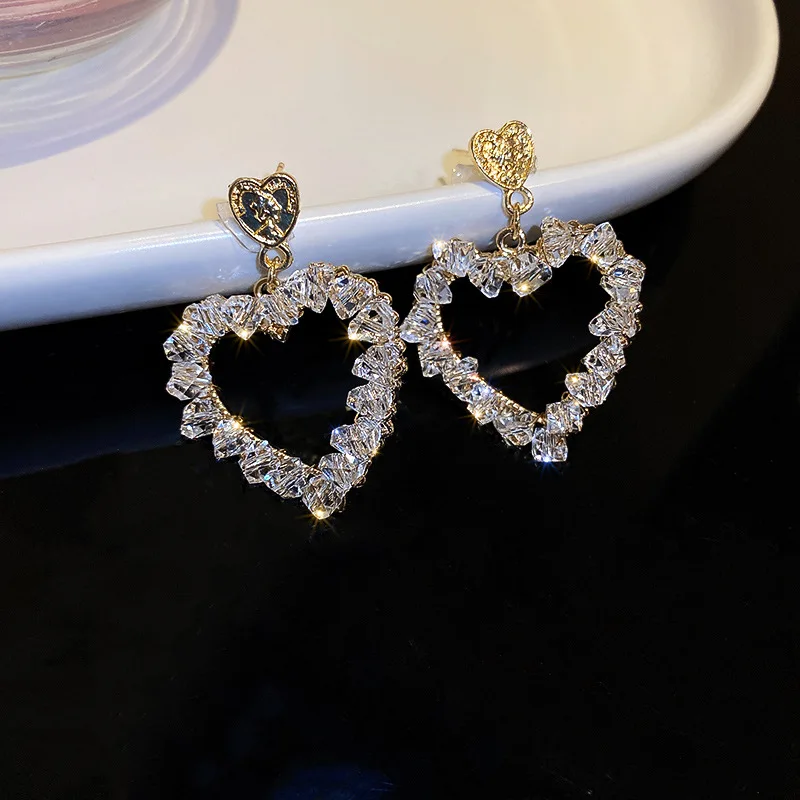 

Real 18k Gold Plated 925 Silver Post CZ Zircon Heart Shape Earrings Bling Crystal Heart Drop Earrings