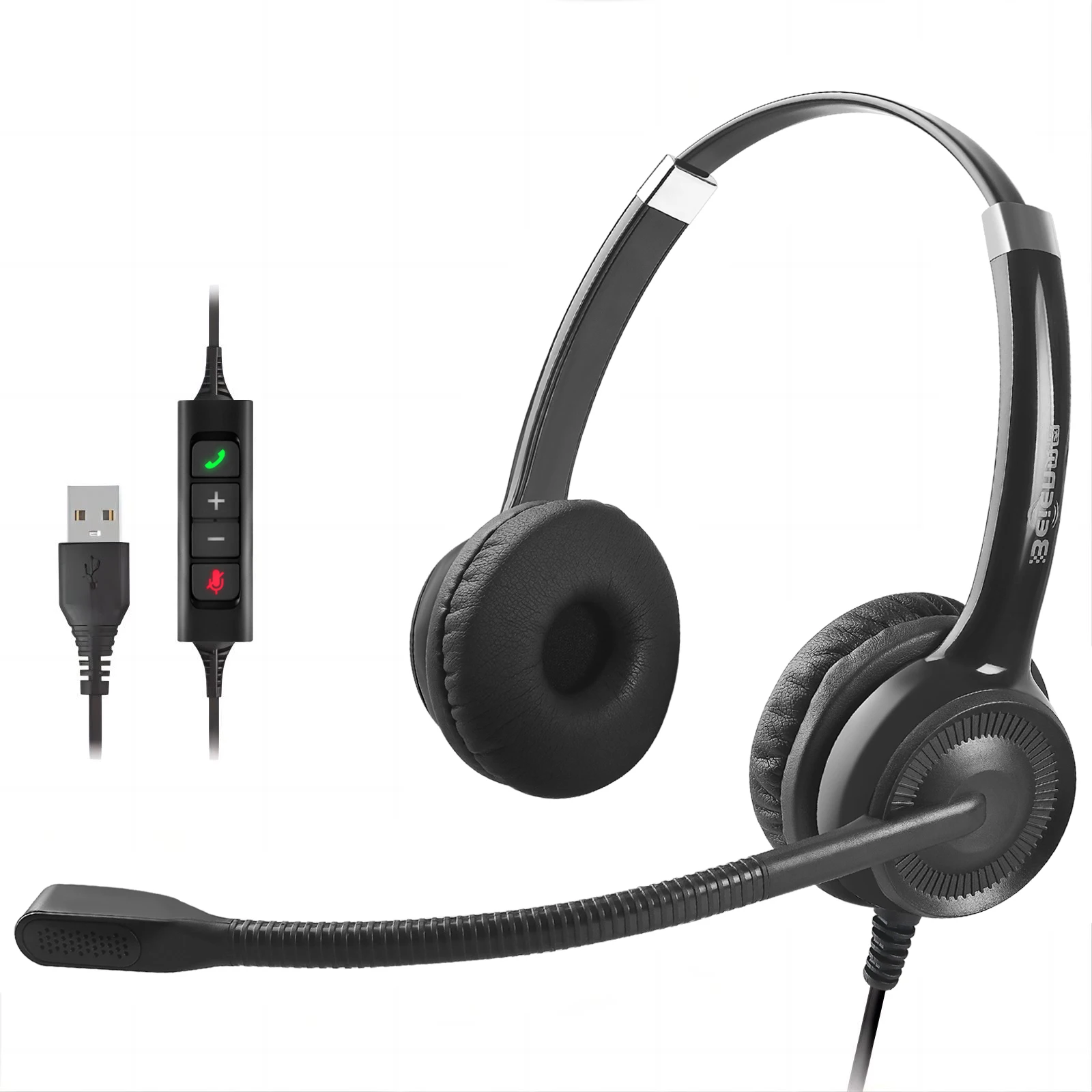 Top Quality Wired USB Noise Cancelling Call Center Headset Office Computer Over-Ear Headphones With Microphone For Business