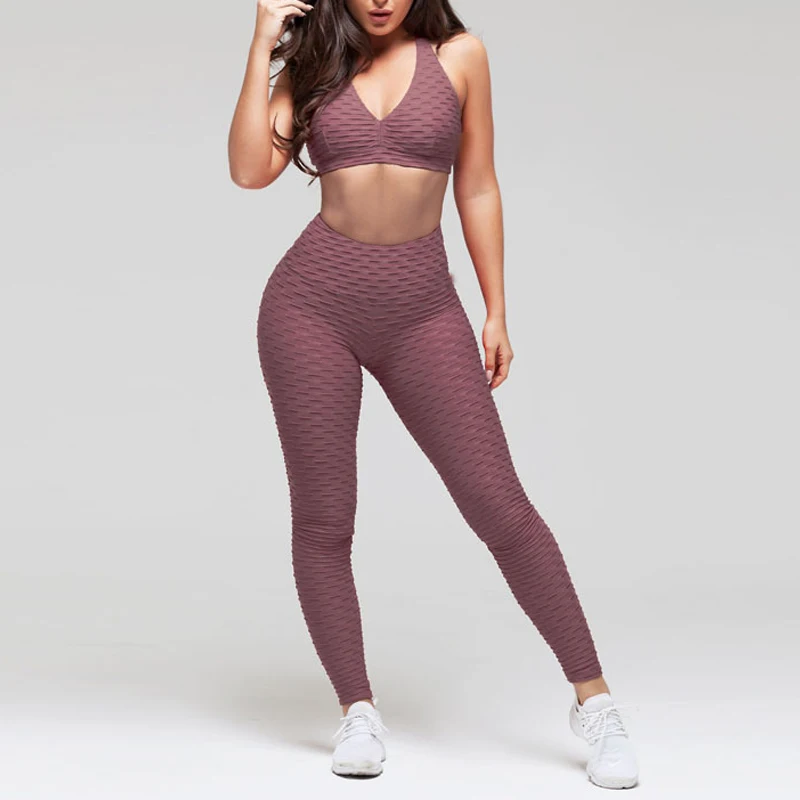 

Women's Workout Sets 2 Piece Outfits High Waisted Yoga Leggings Pantalones And Sports Biustonosz Bra Gym Clothes