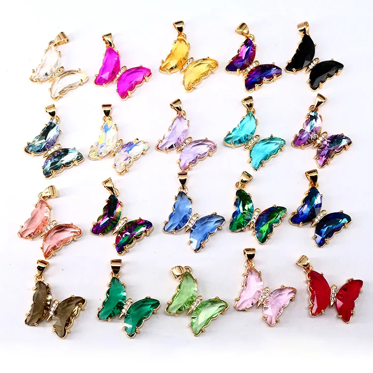 CZ8508 new simple gold plated brass rainbow clear colored CZ Zircon crystal butterfly pendant for Jewelry Necklace Making