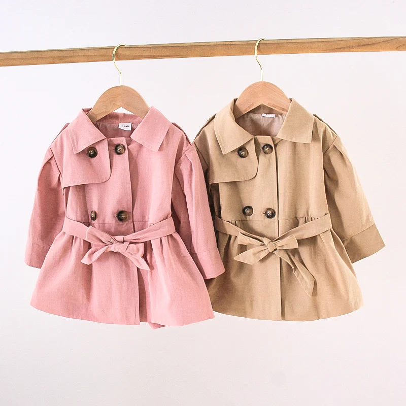 

2022 the newest design long sleeve ground color 6-48 months Bow lace up double breasted trench coat